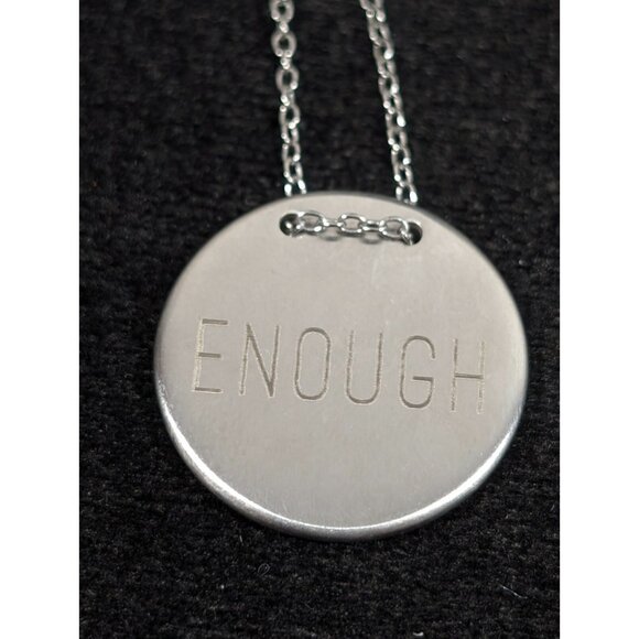 Keep Collective ENOUGH Silver Tone Brushed Round Disc Necklace 20 in Inspiration - Picture 1 of 11